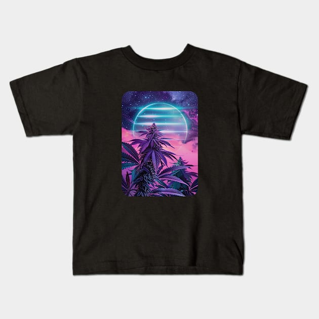 Synthwave Weed Kids T-Shirt by DavidLoblaw